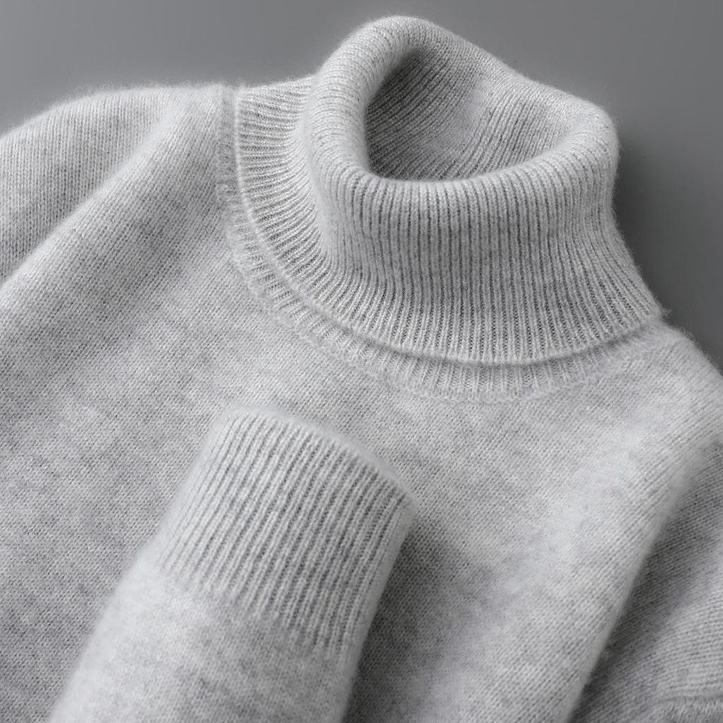 Men's 2025 High Neck Cashmere Wool Pullover - Thick, Double-Strand Knit Sweater for Autumn and Winter.