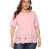 Women's Plus Size Solid Color Wavy Edge Burnout Hollow Out Casual Short Sleeve T-shirt