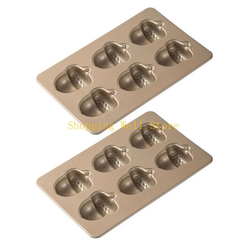 KX4B Set of 2 Mushroom/Acorn Chocolate Baking Trays 6 Cavity Carbon Steel Nonstick Cake Molds Bakewares Kitchen Accessories