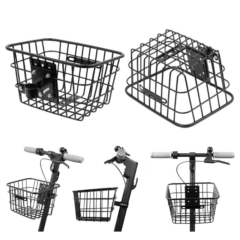 Panier pour Trottinette Électrique Panier Solide en Métal pour Trottinette avec Support Fixe Résistant à la Rouille pour Montage Avant pour Enfants Adultes