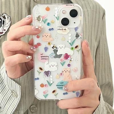 Ins 2023 3d Original Diy Love Cat Cartoon Flower Butterfly Phone Case For Iphone 11 12 Promax 13 14 Pro Max Cartoon Cute Cover