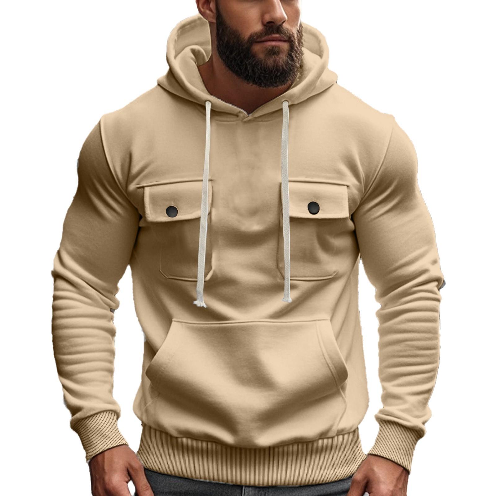 Men s Long Sleeved Stand Up Collar Casual Pullover Hooded Half Zip Patchwork Fleece Hoodie M хаки