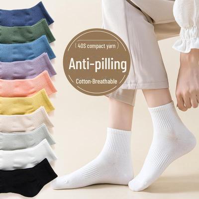 Kadın Sonbahar-Kış Orta Uzunlukta Günlük Penye Pamuk Çoraplar - Düz Renk, Tüylenme Yapmaz, Deodorant Spor Çorapları.