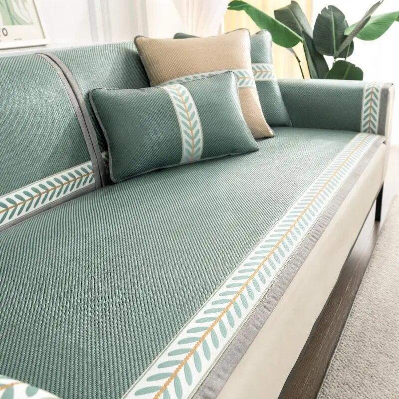 Summer Mosquito Repellent Cold Mat Sofa Cushion Cover Ice Silk Anti Slip Sofa Cover Fabric Cushion Living Room Sofa Decor