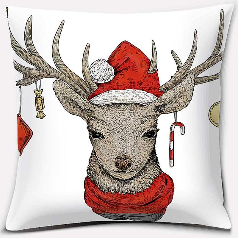 Christmas Deer Pattern Pillowcase Square Pillowcase Home Office Decoration Pillowcase