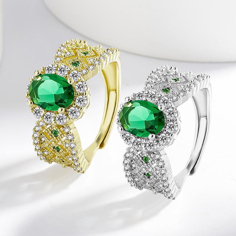 925 Sterling Silver Fashion Classic Emerald Zircon Hollow Pattern Ring Birthday Party Anniversary Gift