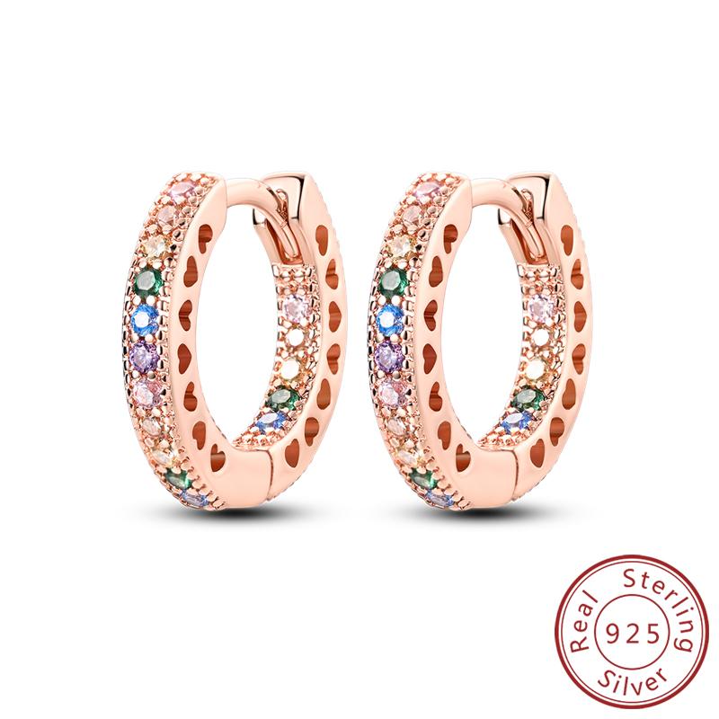 Earrings Original 925 Silver Stud Drop Hoop Earrings Rose Gold for Women Girls Party Wedding Birthday Jewelry Gift