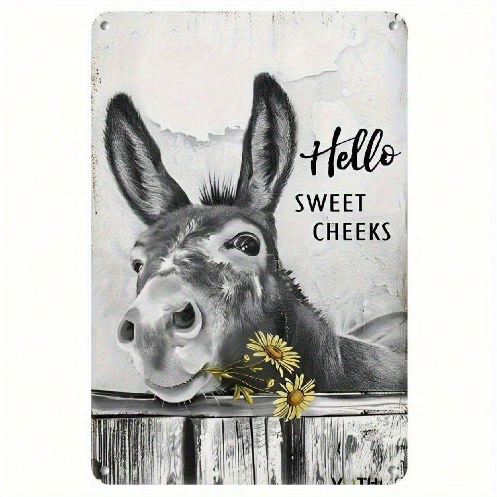 Metal Wall Art Poster, Donkey Sunflower Decor for Bathroom, Retro Kitchen Print 20x30 cm
