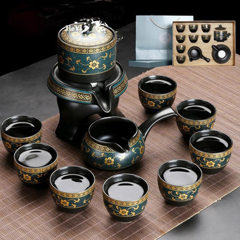 Semi-automatic Kung Fu Tea Set, Ceramic Stone Grinding, Teacup Tray, Porcelain Service, Gaiwan Tea Cups, Mug of Tea Ceremony