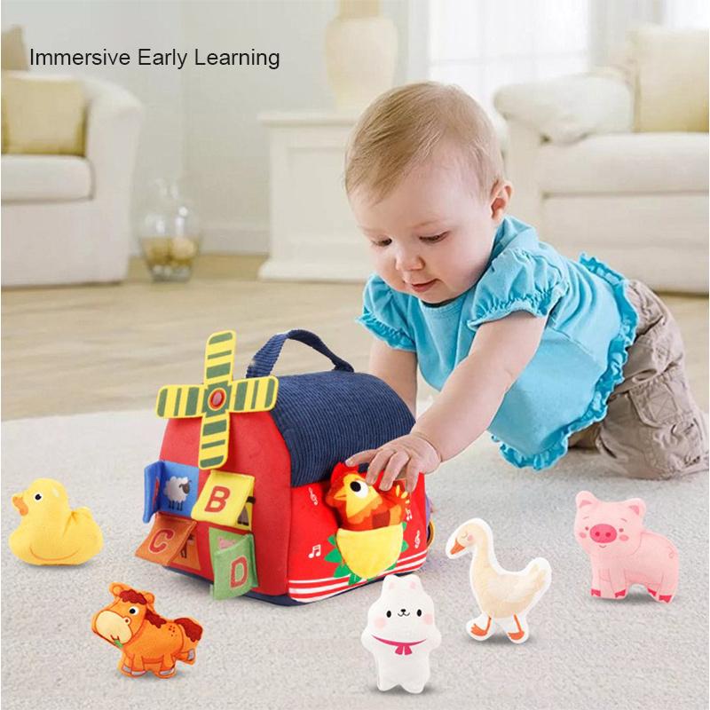 Montessori Sensory Farmhouse With Surprise Barn - Plush Animal Toy Set & Tactile Activities For Infants 6M+ To Toddlers 3 Years