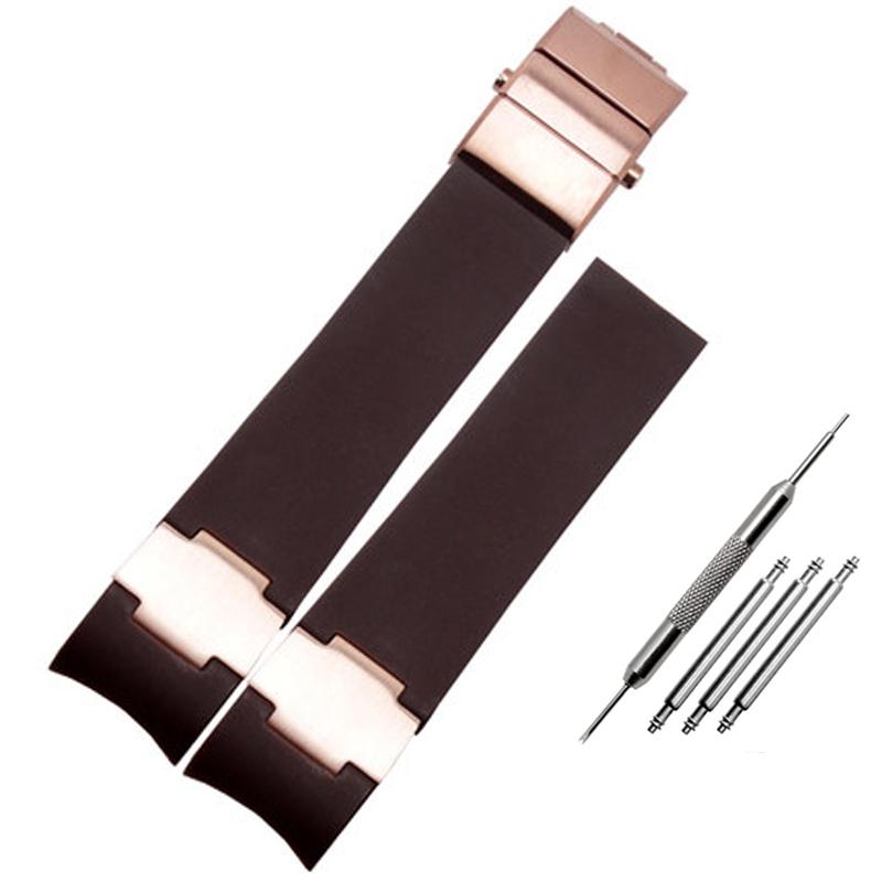 Silicone Rubber Watchband 22mm Curved for Ulysse Nardin DIVER 263 Strap Black Brown Blue 25*12mm Raised Waterproof Watch Band