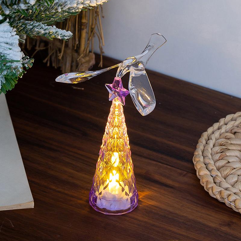 

Crystal Xmas Tree Flying Bird Light Christmas LED Rotating Flying Bird Light Multicolor Desktop Ornament Luminous Christmas Gift фіолетовий