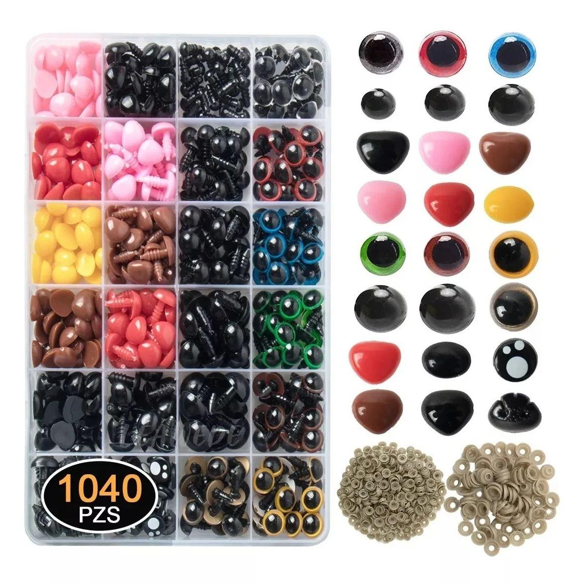 

1040 шт. Пластиковые безопасные глаза и носы с шайбами, разные размеры, черные глаза для кукол для плюшевых животных