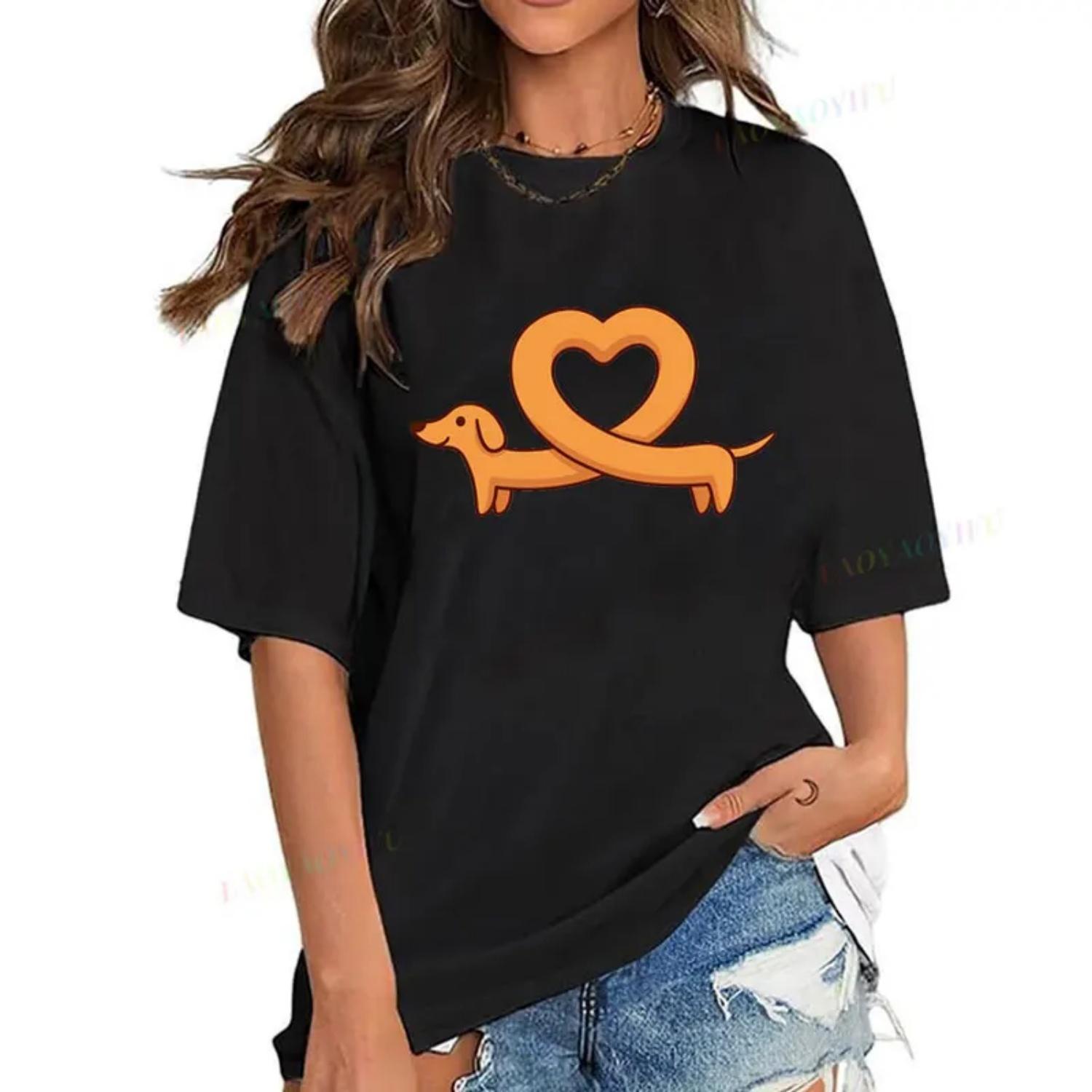 Милая одежда для животных Такса Собака Мужчины Женщины Футболка с принтом Короткий рукав Круглый вырез Топ Любитель животных Футболка Уличная одежда S