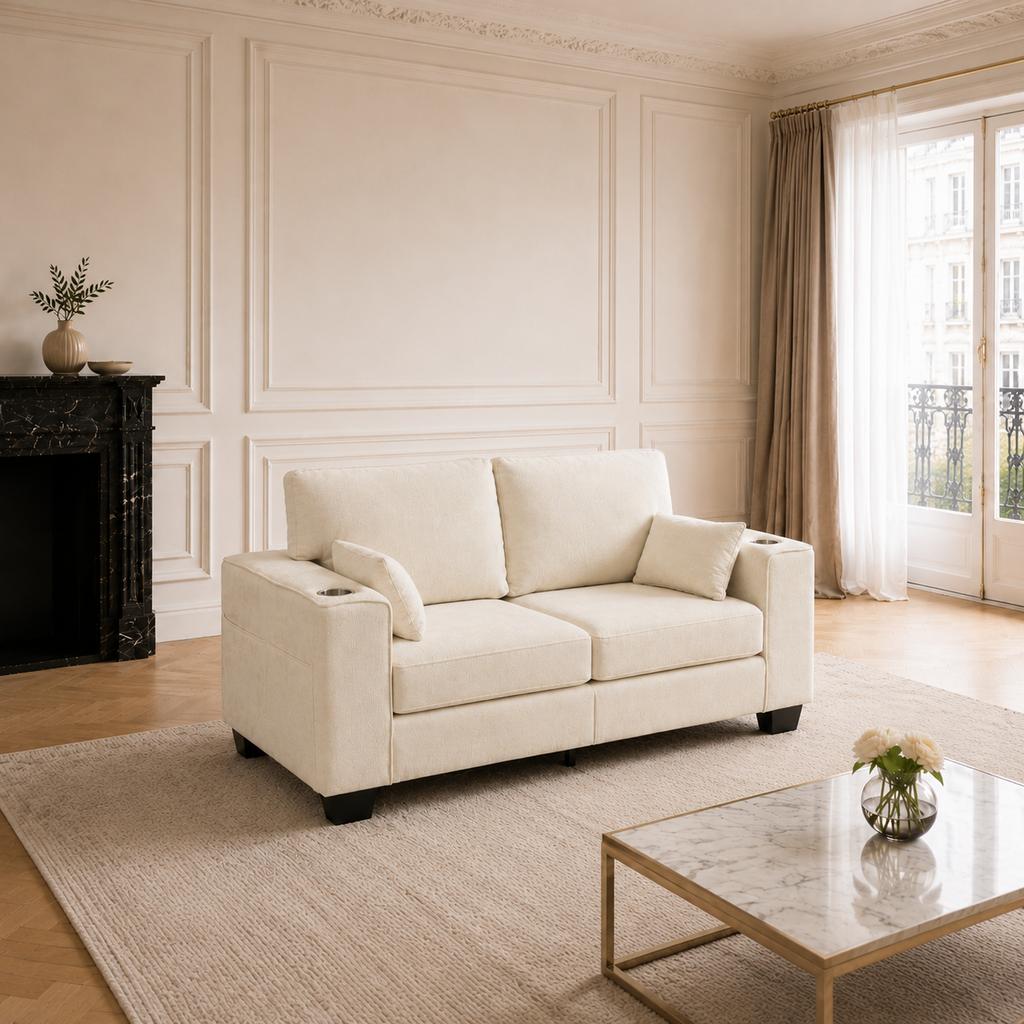 Modern Two-Seater Sofa for Living Room, 182 cm, 53 cm Deep Seat, Chenille Fabric, Upholstered Spring Cushions, Solid Wood Frame, Easy to Assemble.