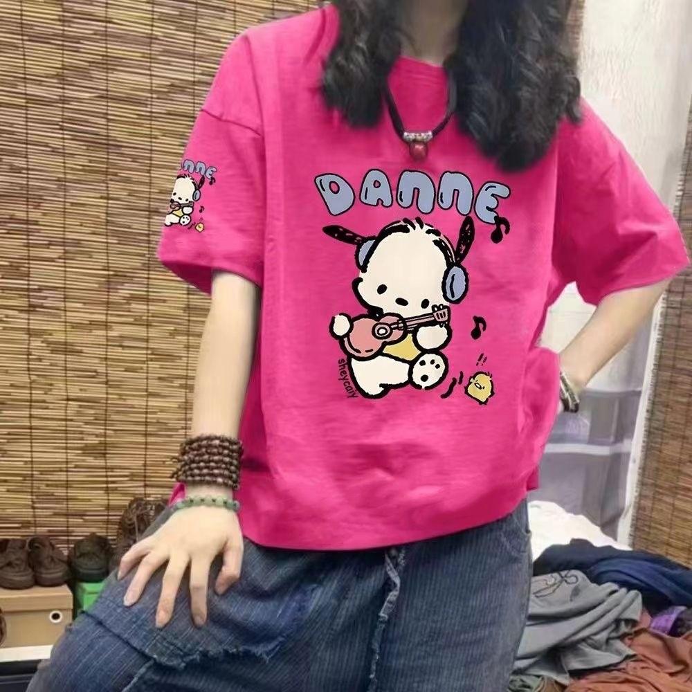 

Short sleeved new women s loose cartoon T-shirt top versatile for wearing outside, lazy style 5XL