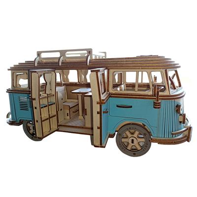 3D Car Wooden Puzzle Retro Bus Camper Van Sailboat Airplane House Model DIY Kids Learning Educational Toys For Children Girls