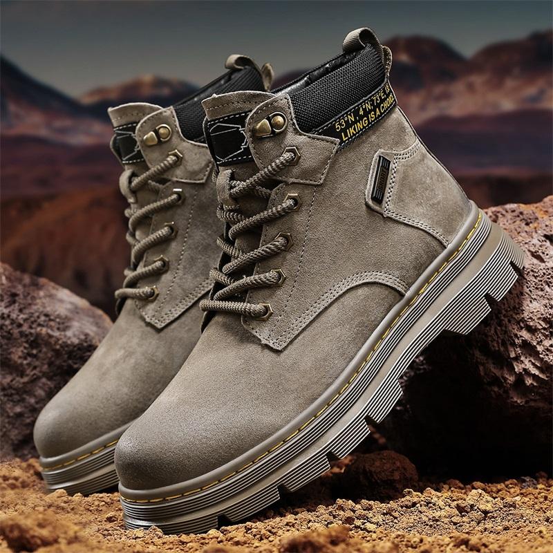 Men's Shoes Thick Soles Wear Raise Anti-slip Breathable Deodorant High Work Boots Leather Big Yellow Boots Plus Size Men's Boots