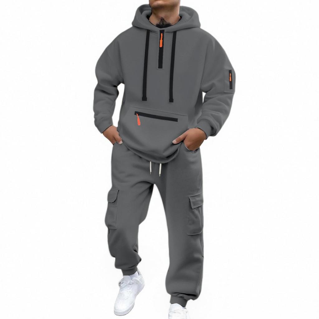 Set da 2 pezzi da uomo: Felpa alla moda e Pantaloni jogger cargo per outfit casual streetwear