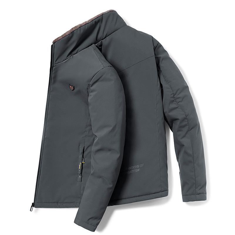 Men's Winter Stand-up Collar Coat with Fleece and Warm Cotton-padded Jacket Thickened Solid-color Down Jacket