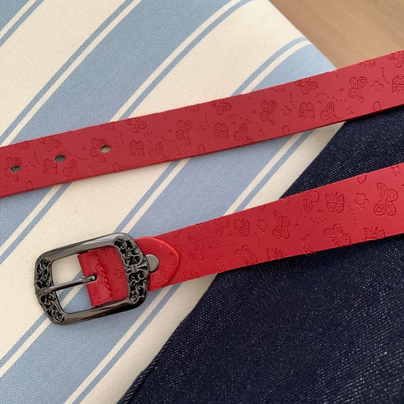 

2025 Butterfly Niche Red Belt Popular Women s Hot Selling New PU Leather Belt Simple and Versatile Jeans Decoration червоний