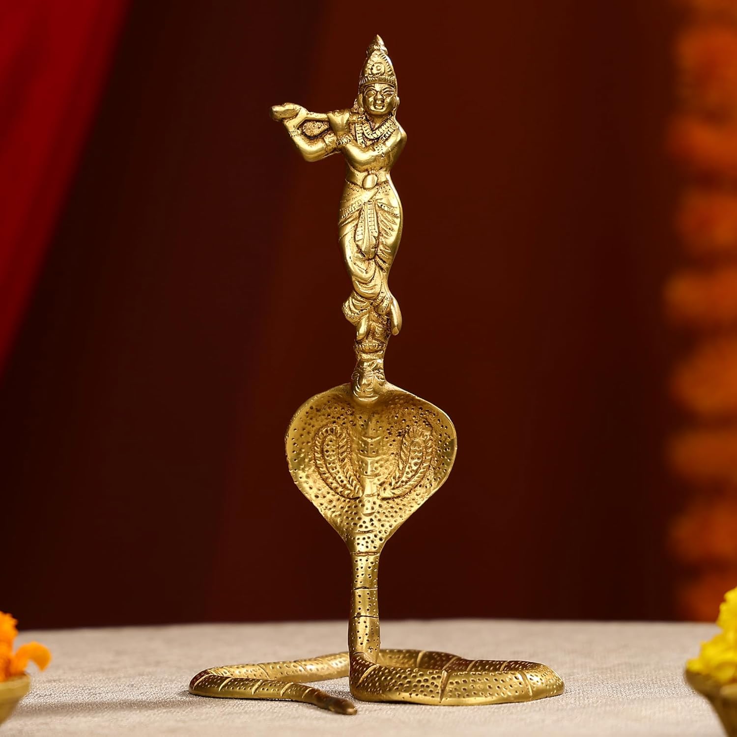 

Lord Krishna Idol Fluting On Sheesh Nag, Kanha Ji Idol Dancing On Kaliya Naag