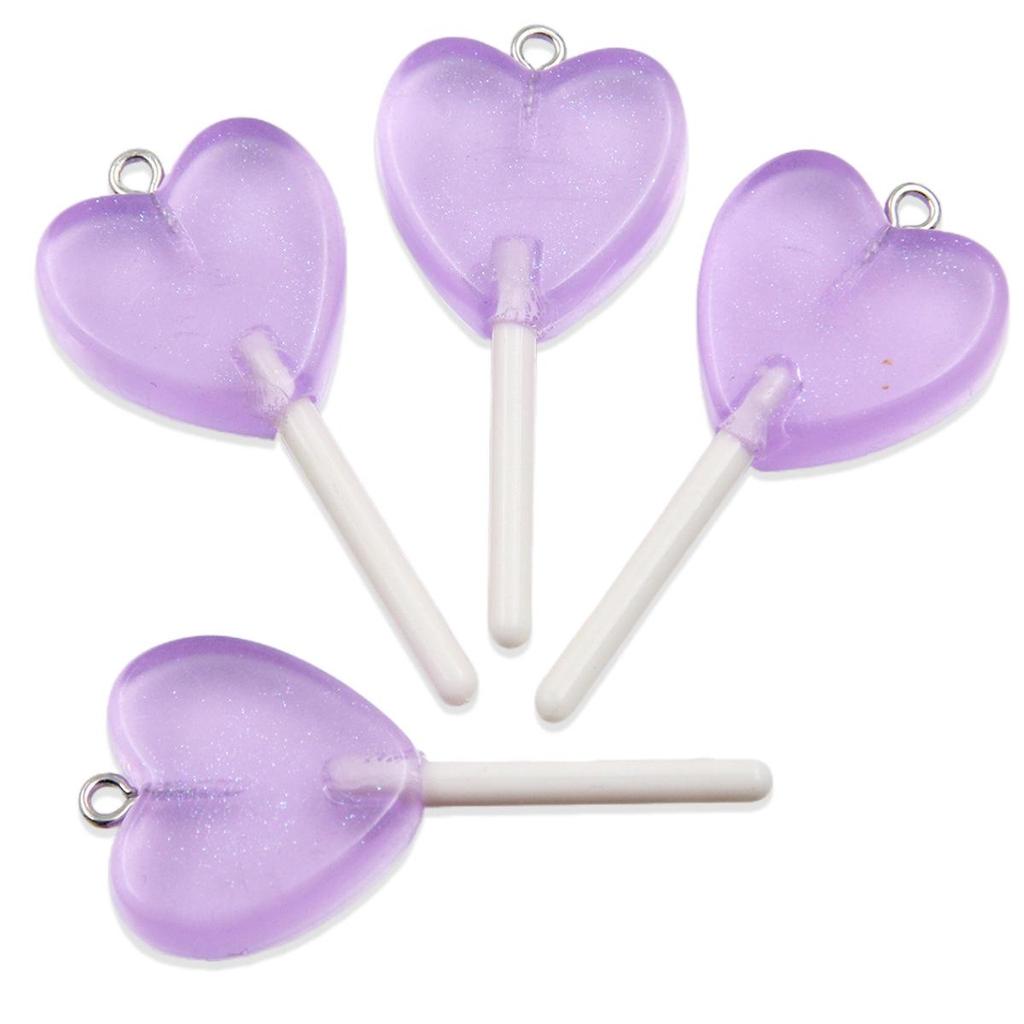 Handmade Glitter Lollipop Resin Star & Heart Pendants - Set of 3 DIY Color Sticks