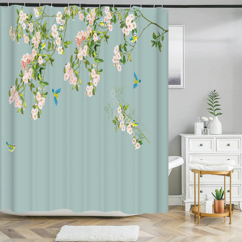 3D Colorful Flowers Leaves Birds Printing Bathroom Waterproof Shower Curtain with Hooks Home Decoration Polyester Bath Curtains