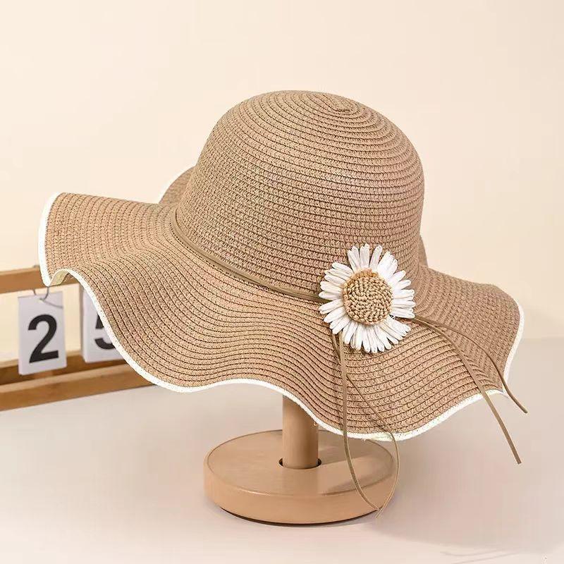 Khaki Summer Shade Straw Hat Women's Fashion Sunscreen Hat Outdoor Seaside Beach Hat Foldable Sun Hat