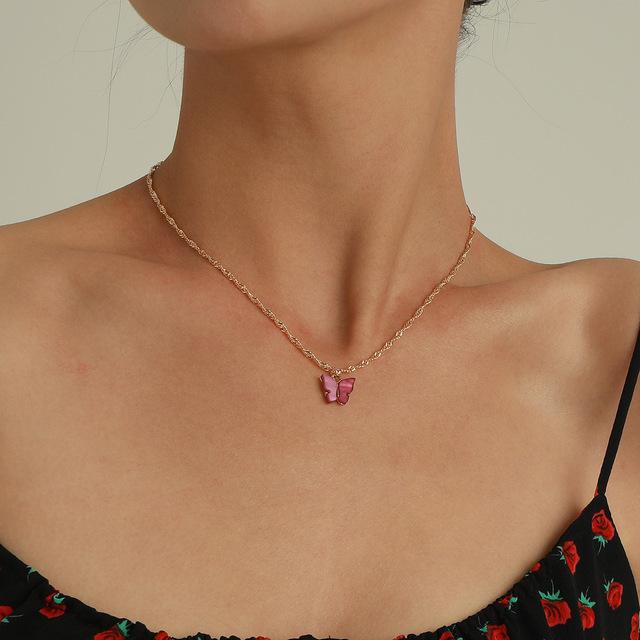 Fashion Trend Personality Double Layer Imitation Pearl Butterfly Pendant Necklace Clavicle Chain Party Jewelry Exquisite Gifts