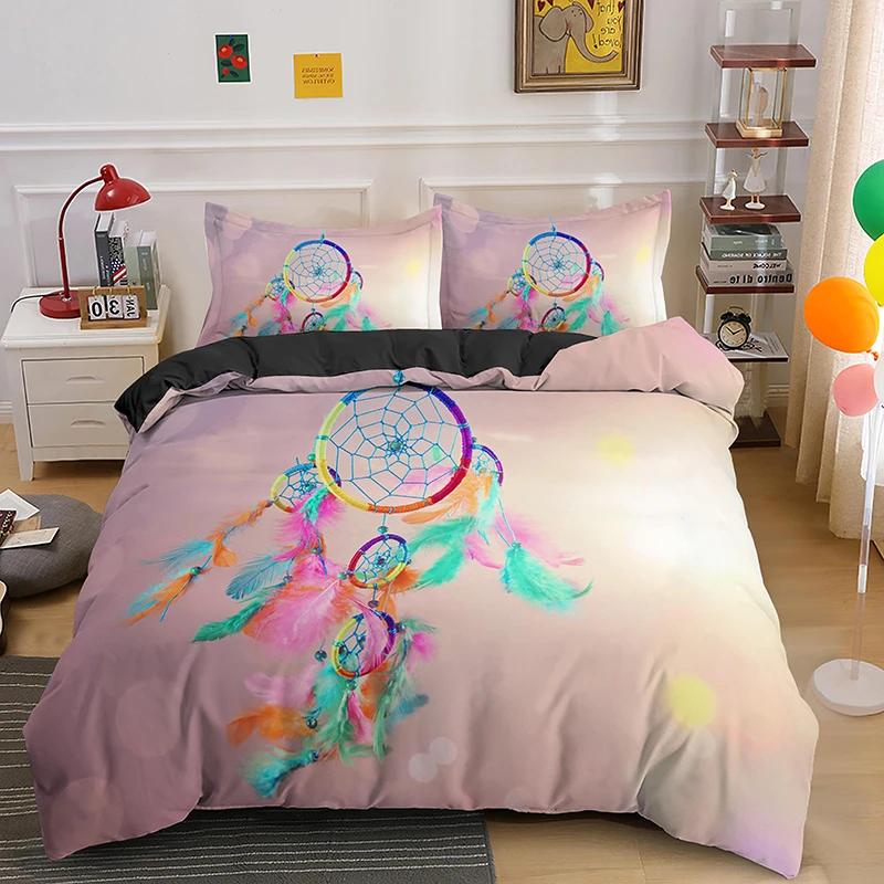 Dreamcatcher King Queen Duvet Cover Bohemian Style Bedding Set For Teen Girl Women Orange Sunset Scenery 2/3Pcs Soft Quilt Cover
