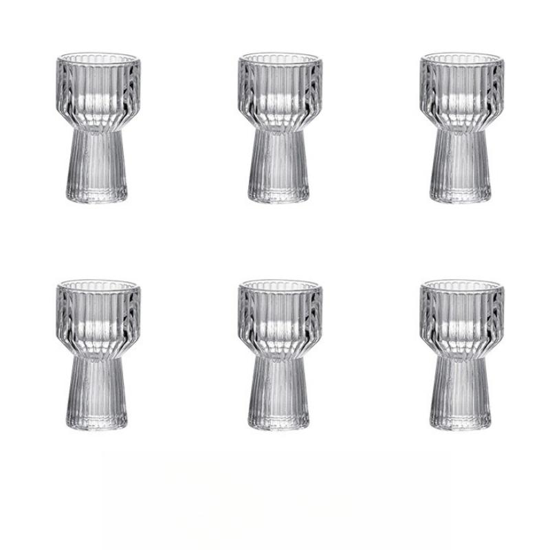 6pcs Sets Spirits Cup Transparent Small Wine Glass Exquisite Striped Wine Glass Baijiu Cup Household Drinking Cup Bar Drinkware