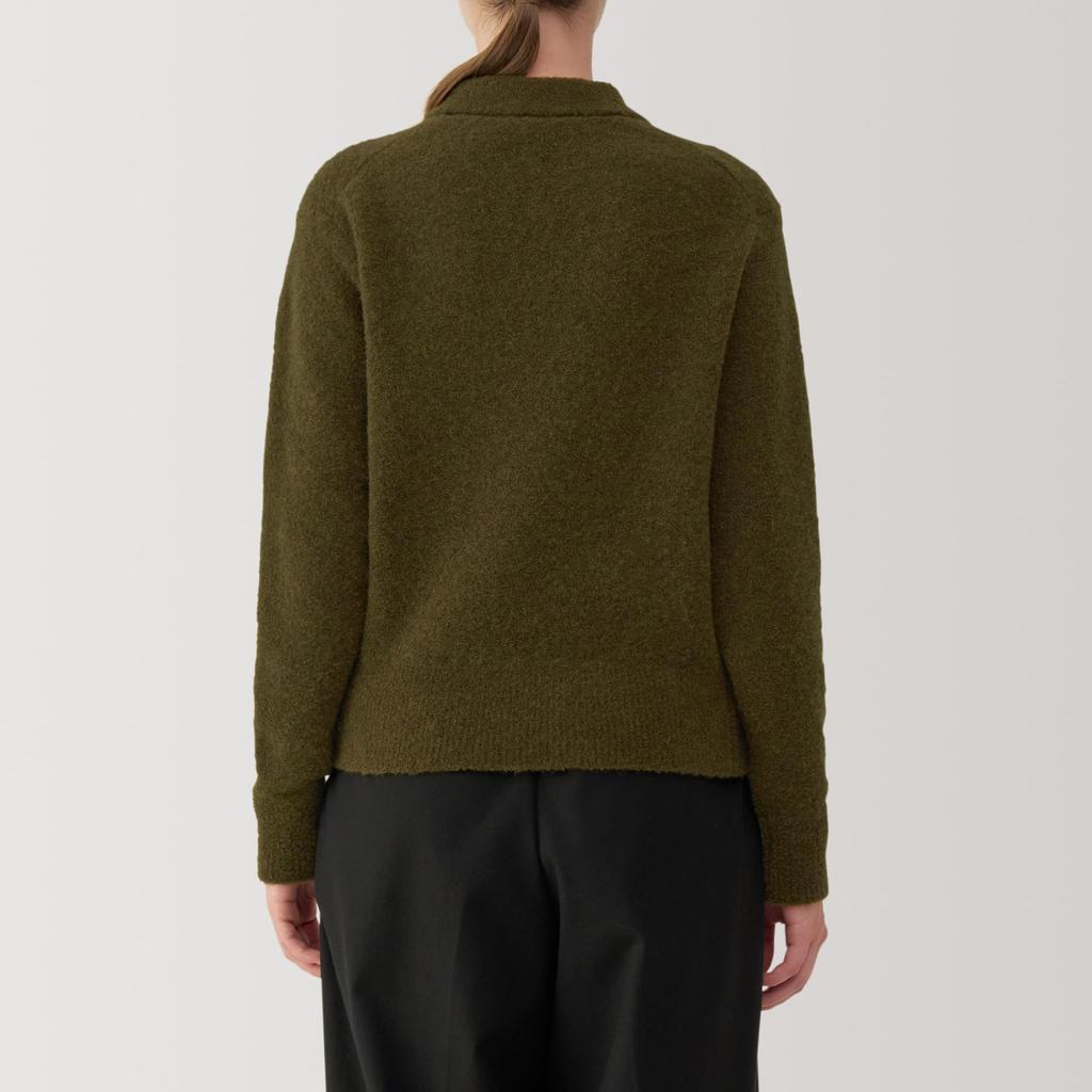 MUJI Boucle Polo Khaki Size BA1P7A4A Women's Wool-Blend Sweater, Green, L,