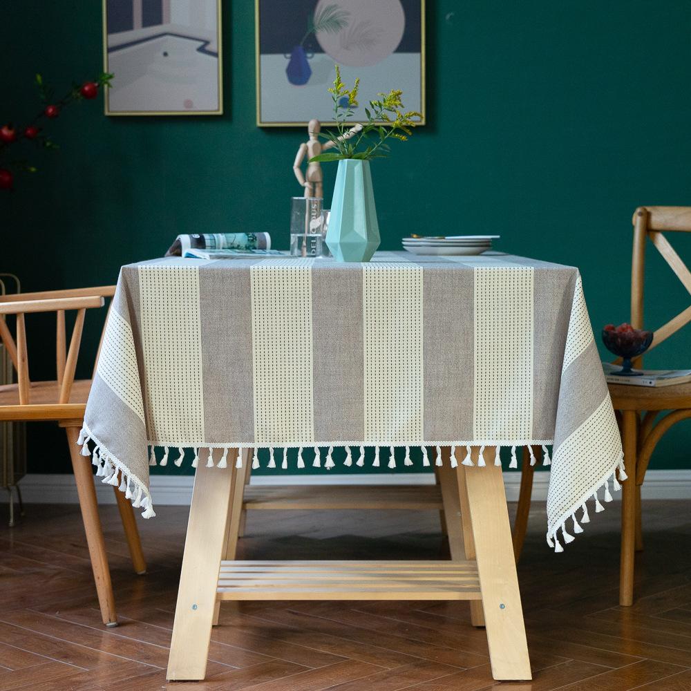 

Striped Tablecloth, Cotton And Linen Fringed Lace Dining Table Cover, Party Tablecloth 60*60cm