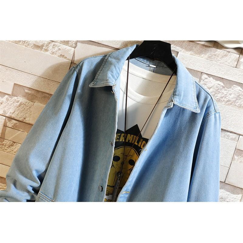 Men's Spring and Autumn Knee-length Denim Trench Coat Solid Color Plus Size Commuter Jacket