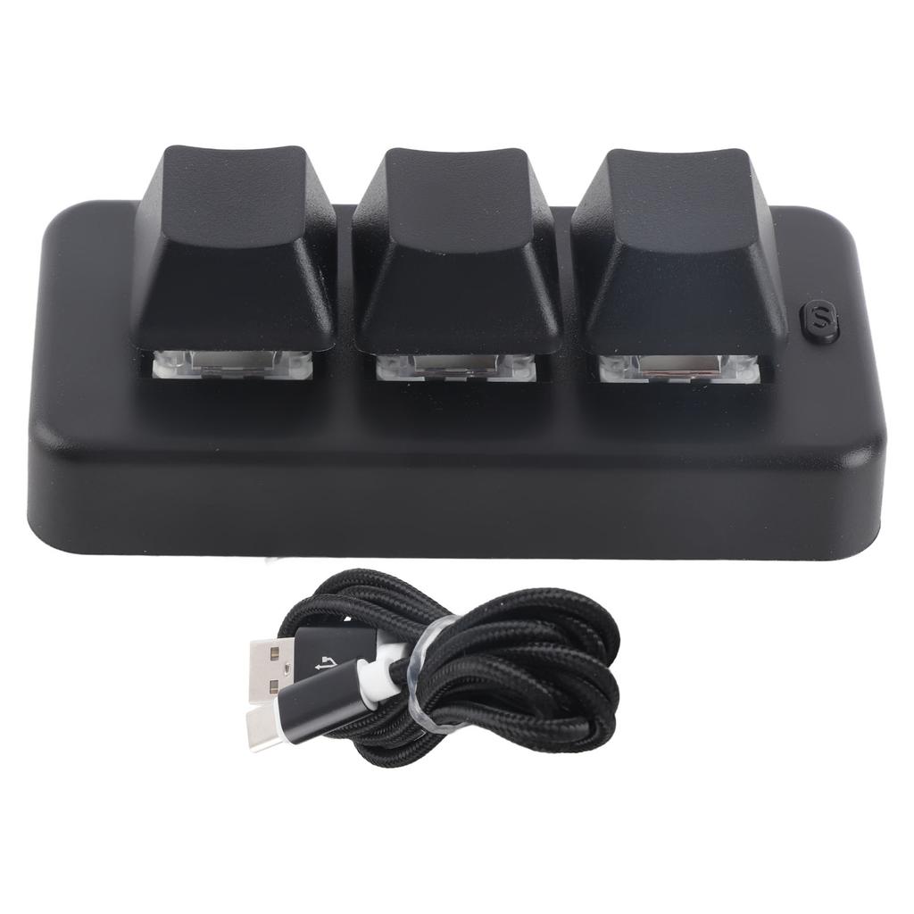 3 Key Keypad RGB Backlit 3 Keys USB Interface Mini Mechanical Programmable Plug and Play Macro Keypad for Computer
