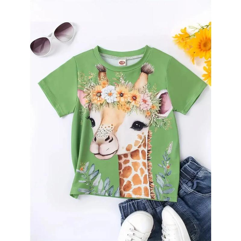 Girls' Clothing Cute Animal Elephant & Deer 3d Print Fashion Casual T-Shirts Funny Girls' T-Shirts