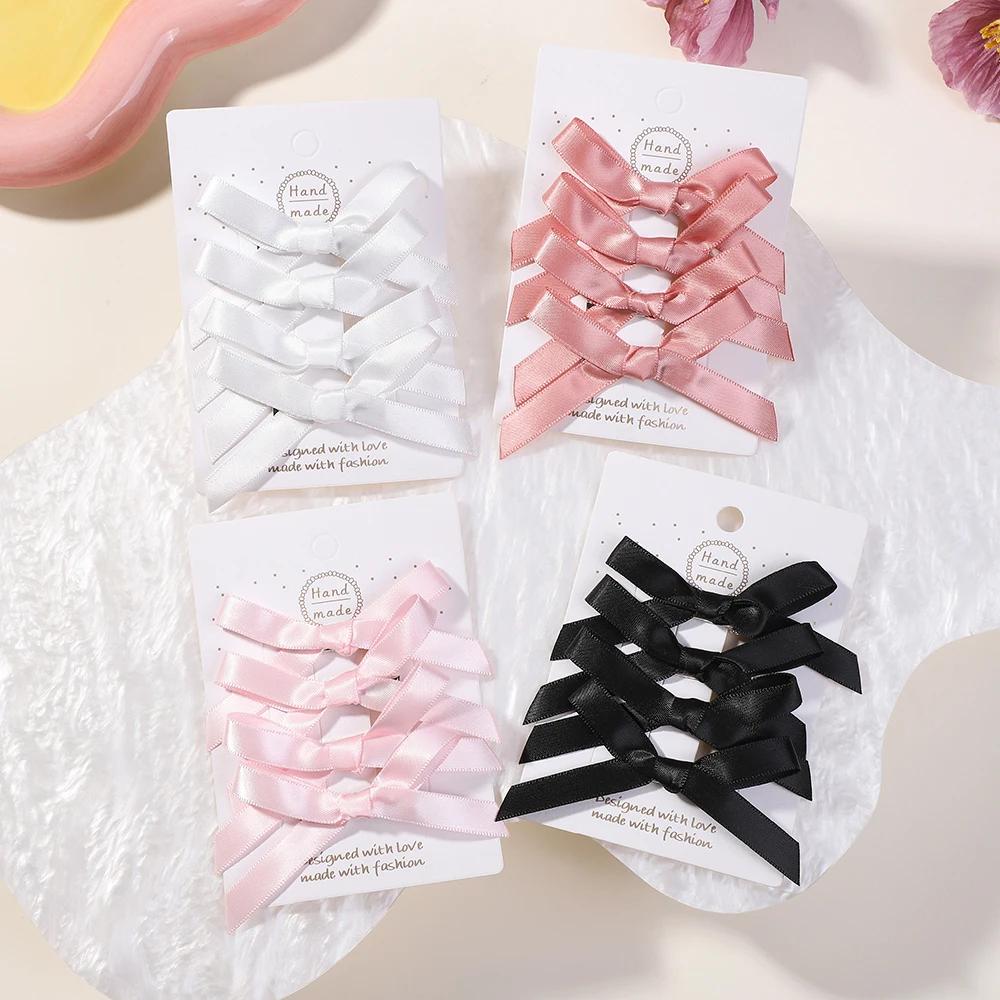 4Pcs/set Kids Sweet Solid Color Mini Bowknot Hair Clip for Baby Girls Ballet Style Ribbon Braided Hair Accessories