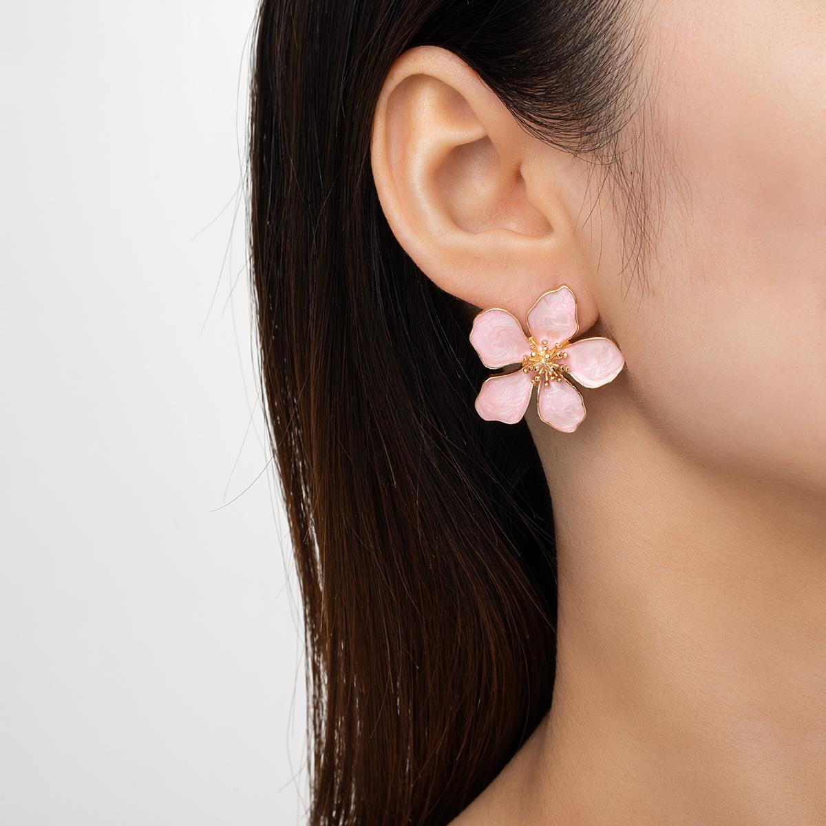 1 pair of colorful drip oil alloy earrings, elegant flower earrings for women