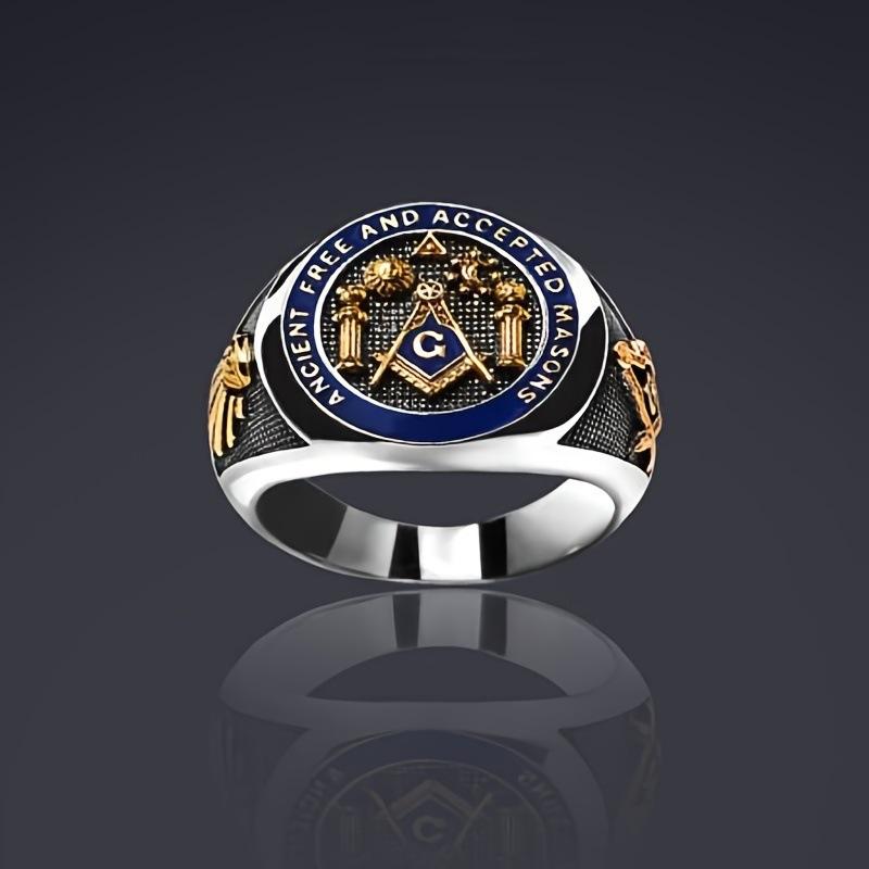 Religious Totem Freemasonry Blue Oil Drop Two-color Ring Men's Ring Batch