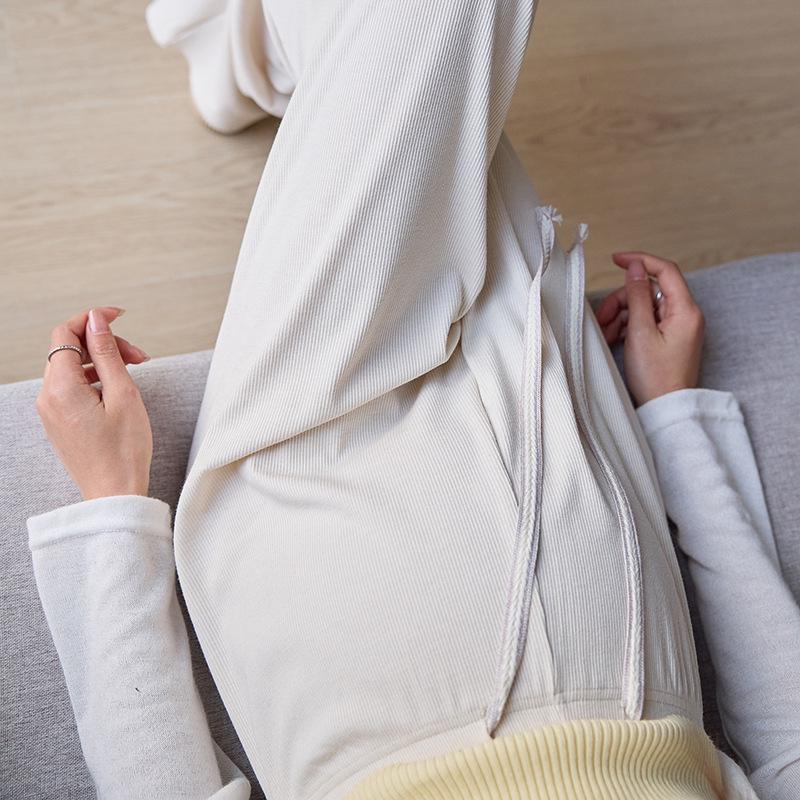 2024 Spring/Summer Maternity Wide-Leg Drawstring Pants - Long, Straight-Leg, No Belly Support, Casual Fit