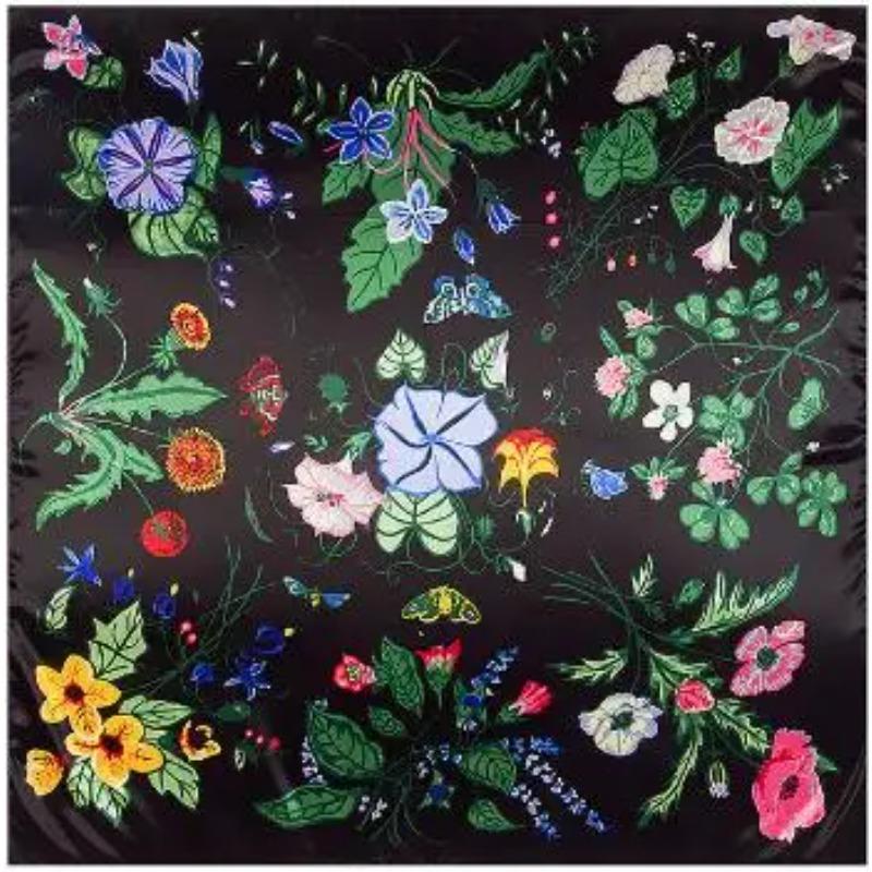 90cm*90cm New Brand Shawl Twill Women Silk Scarf Morning Glory Print Square Scarves Wraps Fashion Hijab Headband