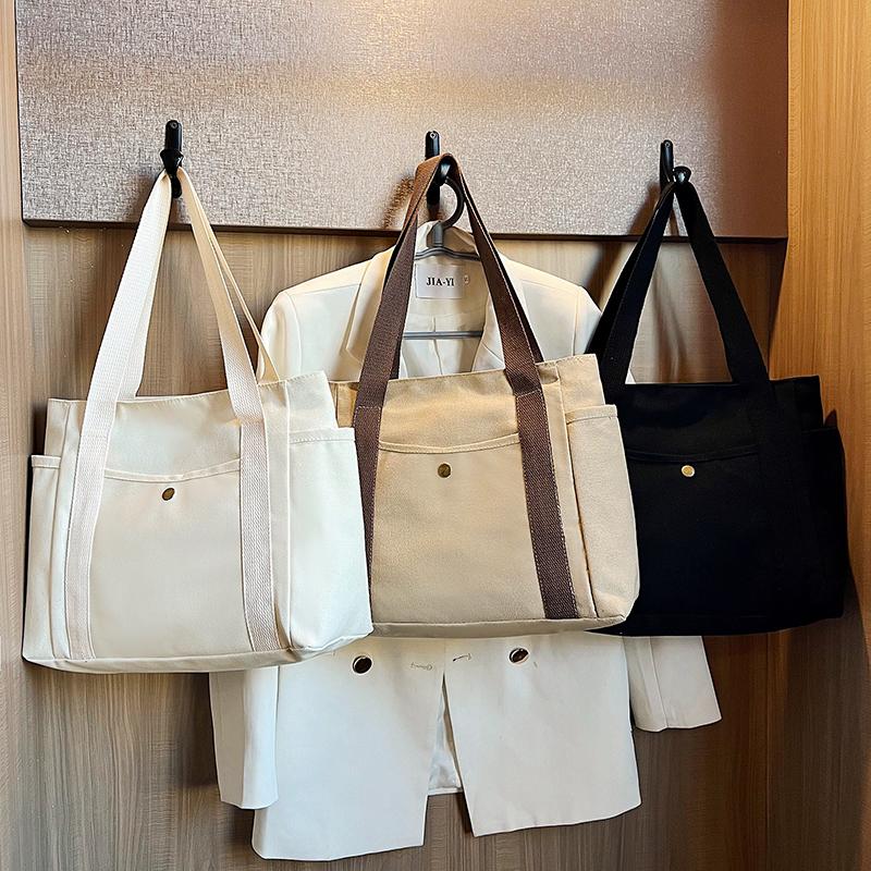 Women Canvas Shoulder Bags College Girl Books Handbag Cotton Cloth Fabric Commuting Zipper Purse Big Tote Ladies Shopping Bag
