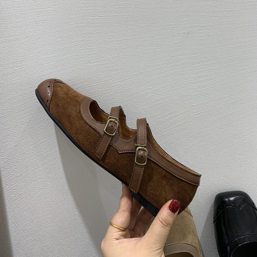 Korean version niche design flat Mary Jane shoes small leather shoes autumn and winter French retro double buckle single shoes women's shoes