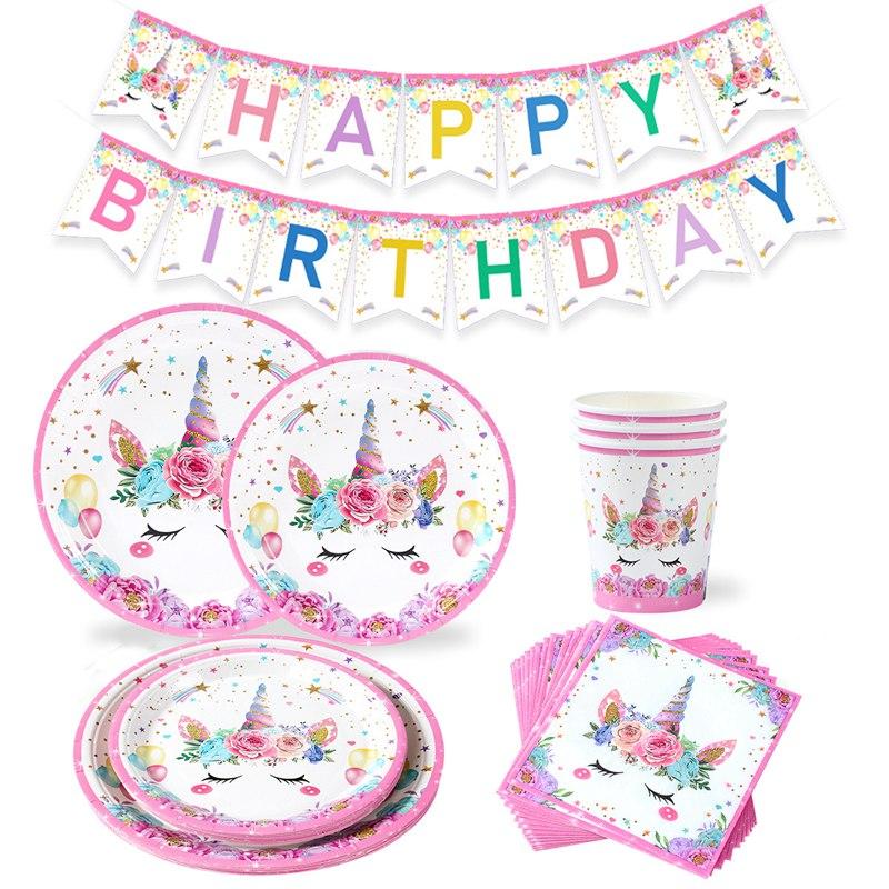Enhjørningfest Engangsduk Enhjørning Bursdagsfest Dekorasjon Jente Engangsservise Duk Jenter Babyshower