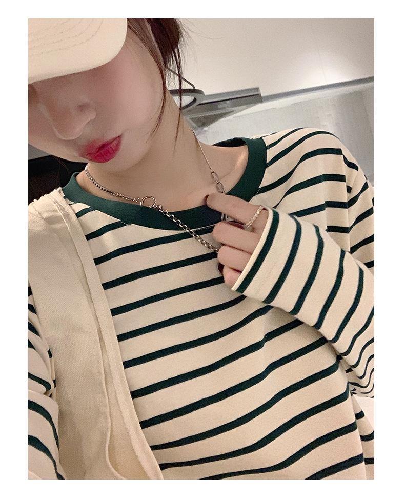 2026 Women's Plus Size Loose Cotton Red Striped Long Sleeve T-shirt for Spring, Autumn, and Summer