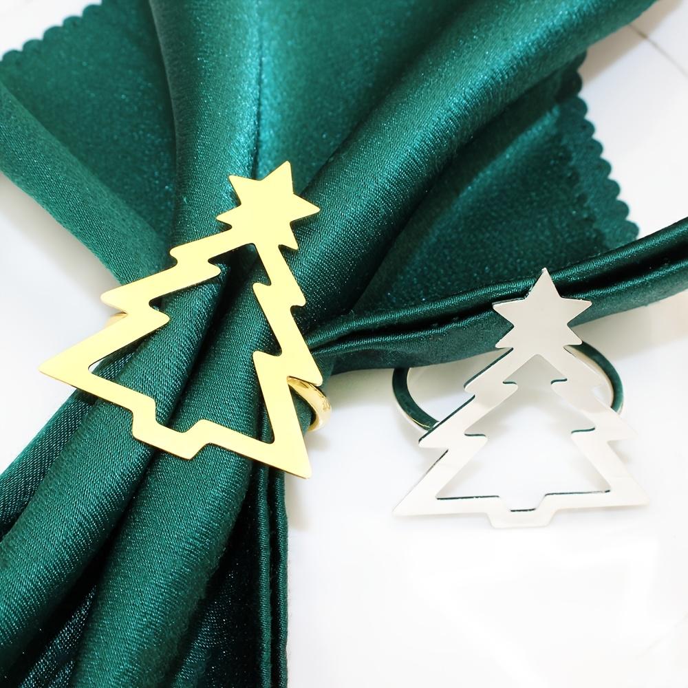 2pcs Hollow Christmas Tree Napkin Rings, Festive Table Decor Metal Napkin Holders in Golden Silvery, Party Table Accessories