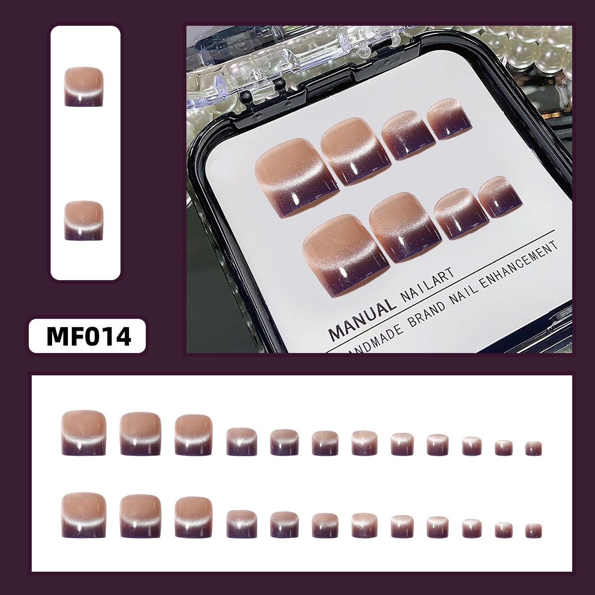 Cat Eye Gradient French Manicure: 24-Piece Brown Purple Nail Art Set