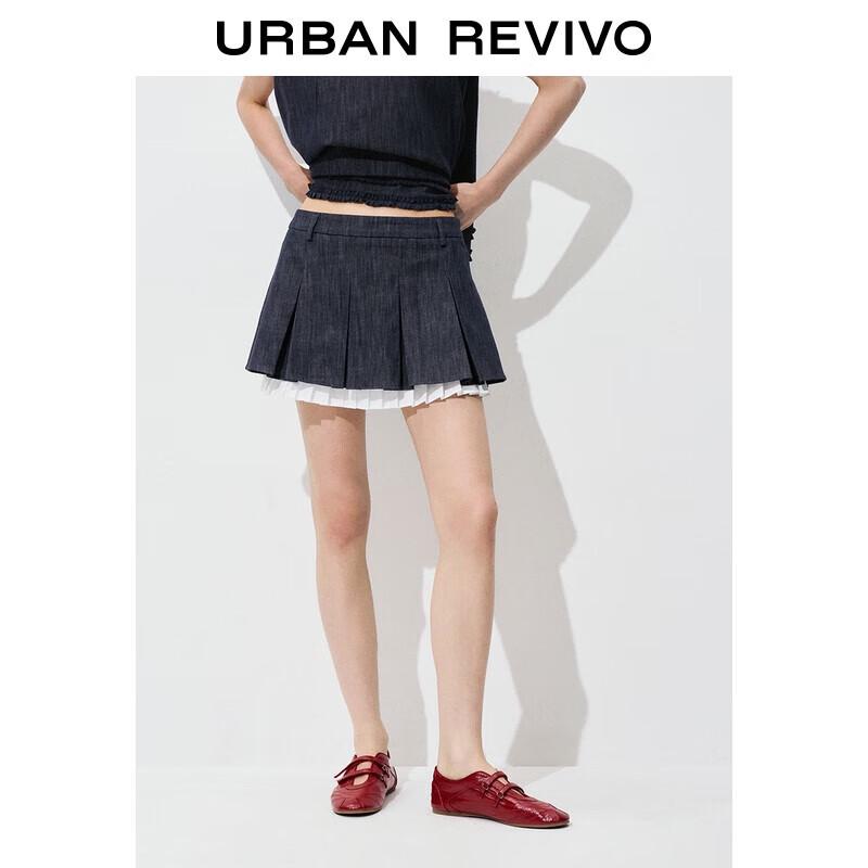 UR Women s Colorblock Pleated Denim Mini Skirt XL