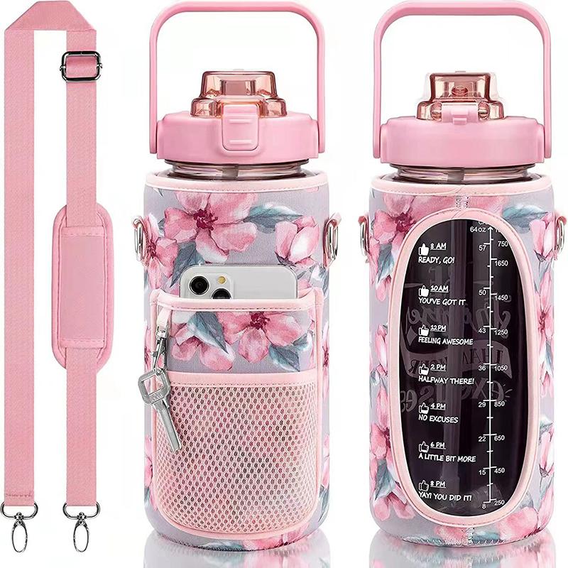 Portable Water Bottle Carrier Bag With Phone Pocket For Stanley 64Oz Tumbler With Handle Neoprene Water Bottle Holder Pouch